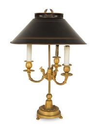 Two French Empire Style Gilt Metal Bouillotte Lamps