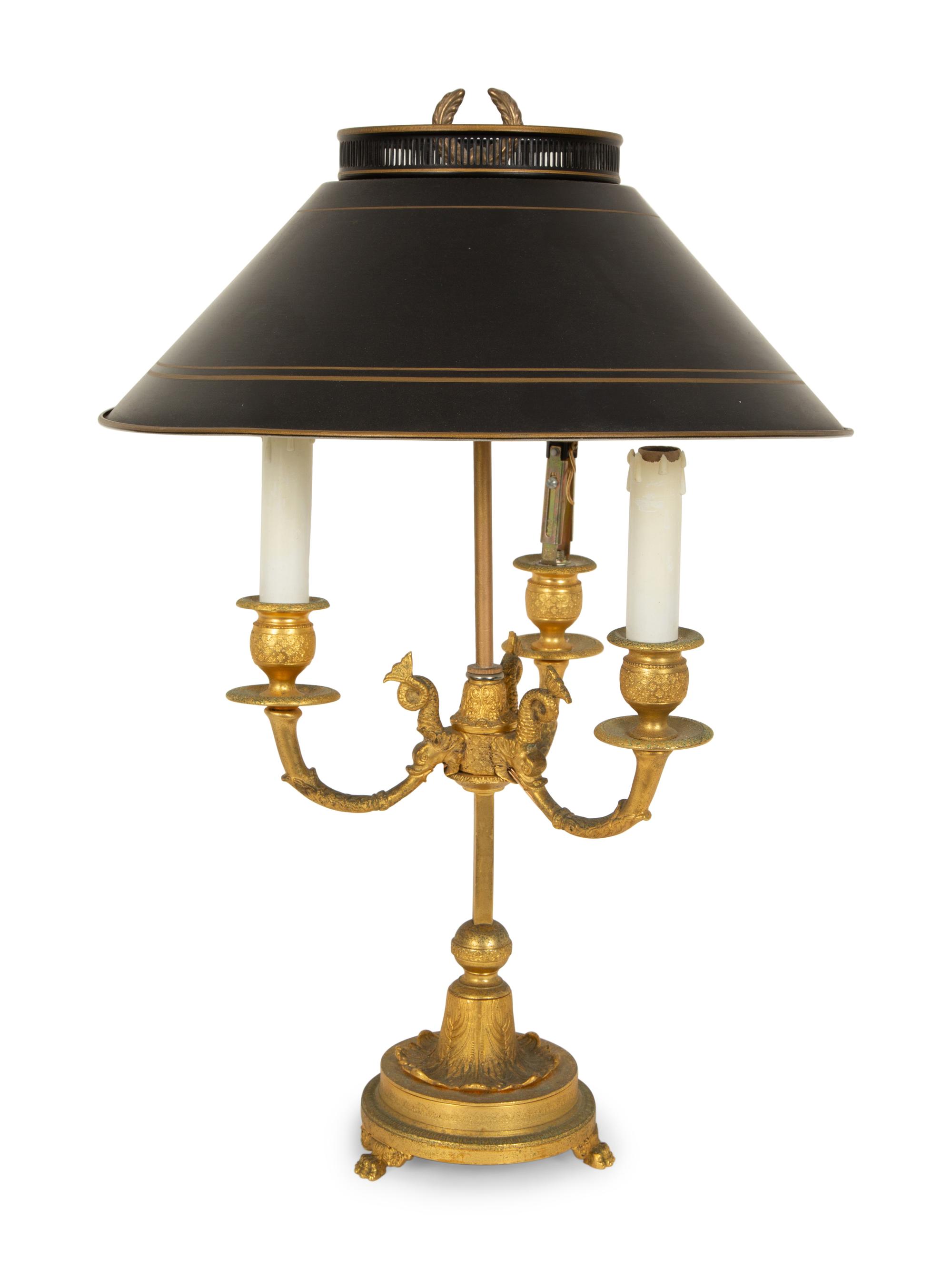 Two French Empire Style Gilt Metal Bouillotte Lamps