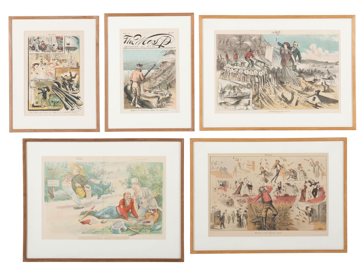 [WESTERN AMERICANA]. 5 illustrations from the San Francisco publication, The Wasp .
