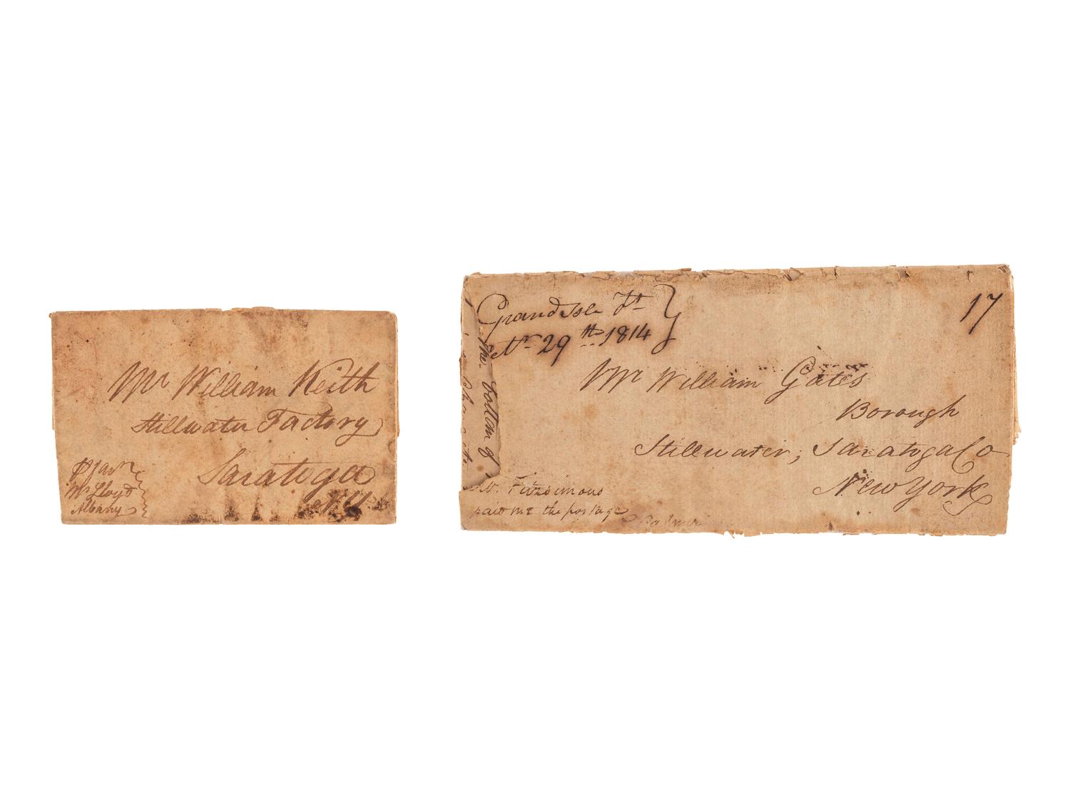 [WAR OF 1812]. A group of two letters both describing the arrest of the author by American troops on suspicion of being a British spy and the Battle of Plattsburgh.