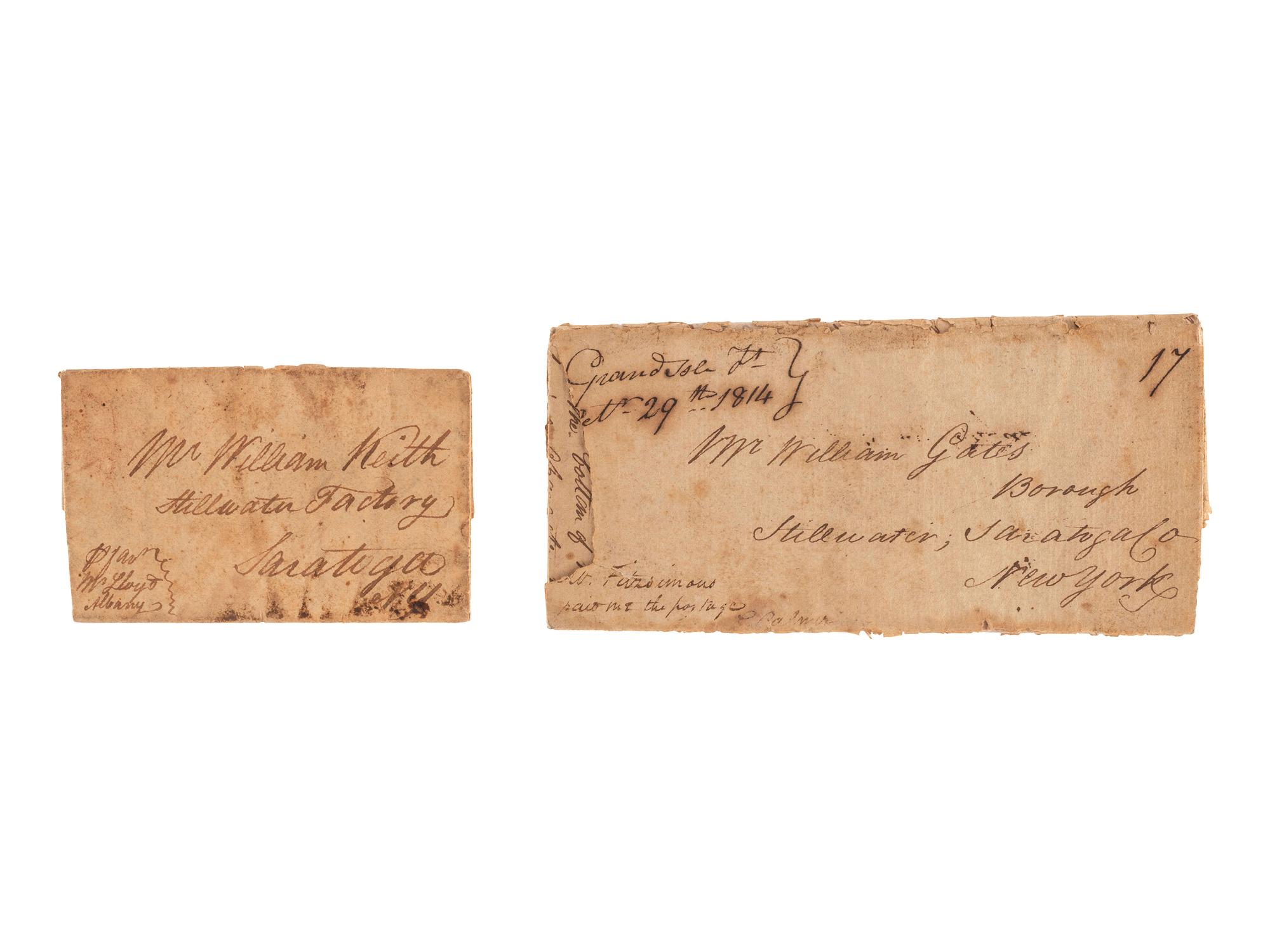 [WAR OF 1812]. A group of two letters both describing the arrest of the author by American troops on suspicion of being a British spy and the Battle of Plattsburgh.