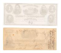 [CIVIL WAR]. Union and Confederate currency, incl. $100 note found on battlefield by ID'd officer.