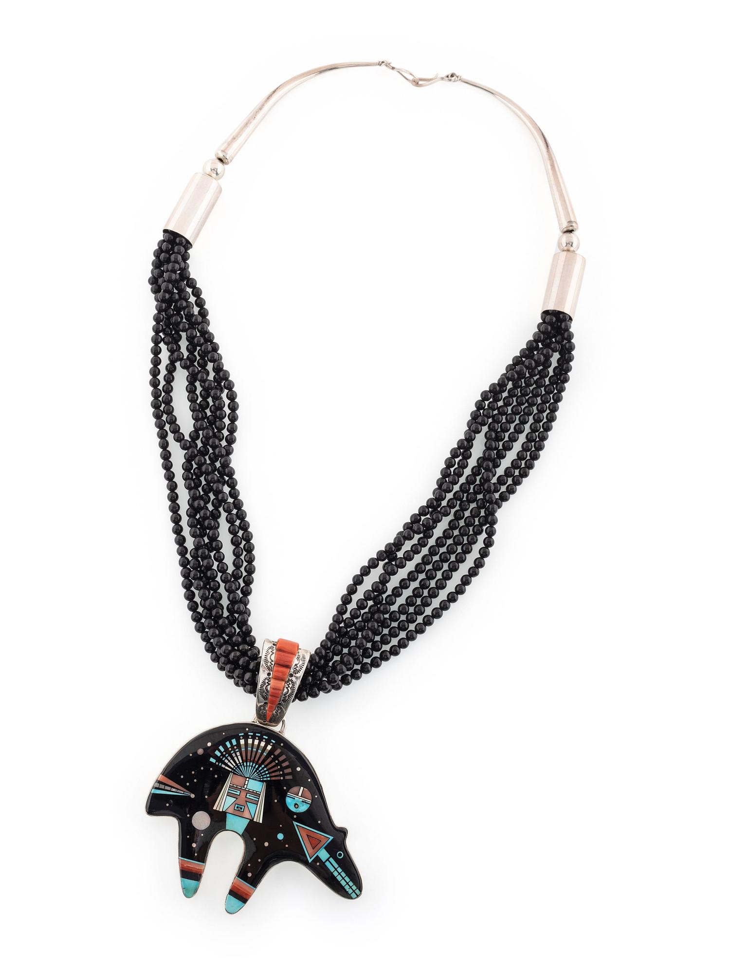 Multi-Strand Necklace, with Mosaic Inlay Bear Pendant