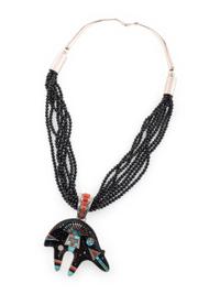 Multi-Strand Necklace, with Mosaic Inlay Bear Pendant
