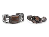 Navajo Silver and Petrified Wood Cuff Bracelets