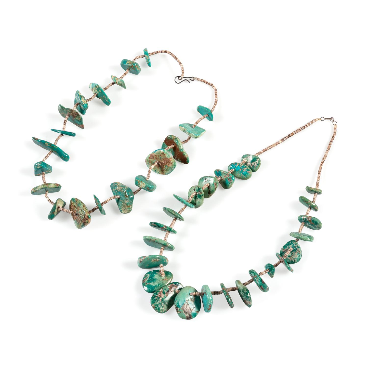 Pair of Pueblo Tab Turquoise and Heishi Necklaces
