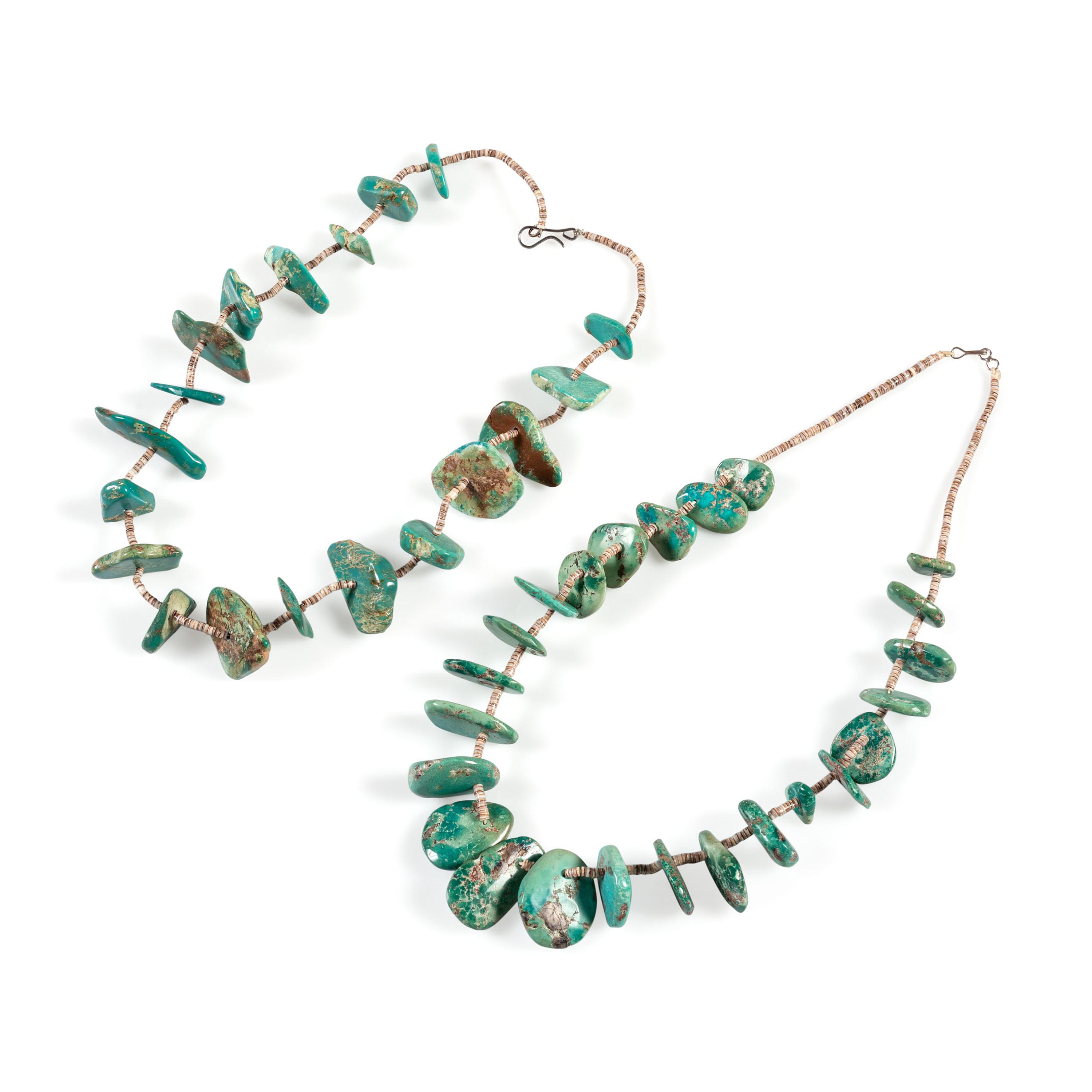 Pair of Pueblo Tab Turquoise and Heishi Necklaces