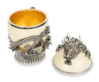 A Silver Mounted Ostrich Egg 'Dragon' Box and Cover