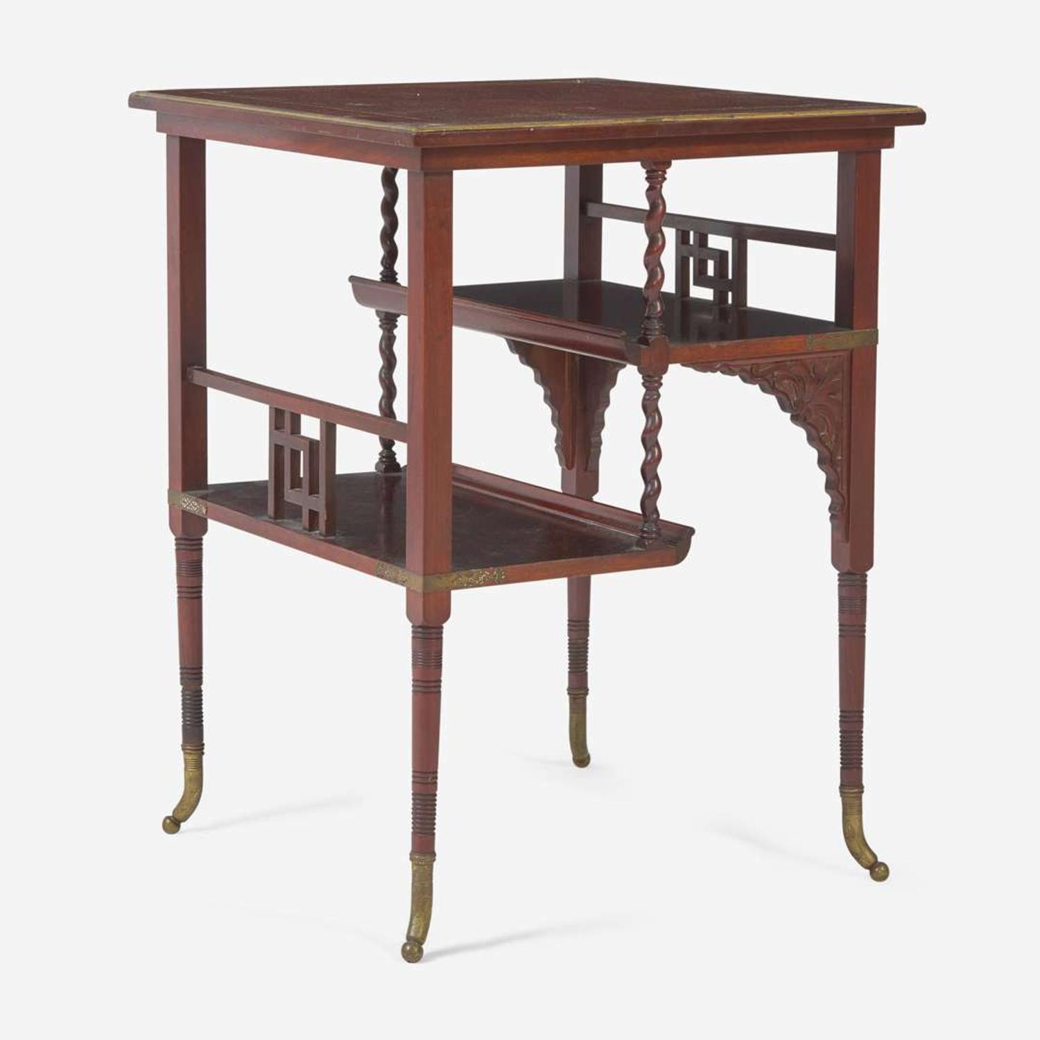 An Aesthetic inlaid rosewood multi-tiered table A. & H. Lejambre, Philadelphia, PA, circa 1880