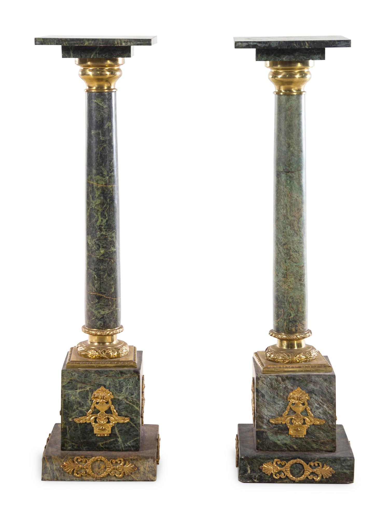 A Pair of Neoclassical Style Gilt Bronze Mounted Marble Pedestals