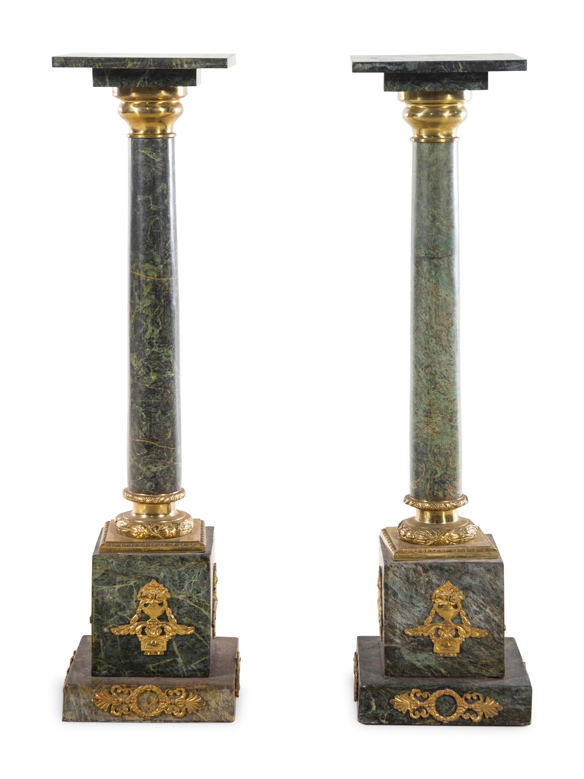 A Pair of Neoclassical Style Gilt Bronze Mounted Marble Pedestals