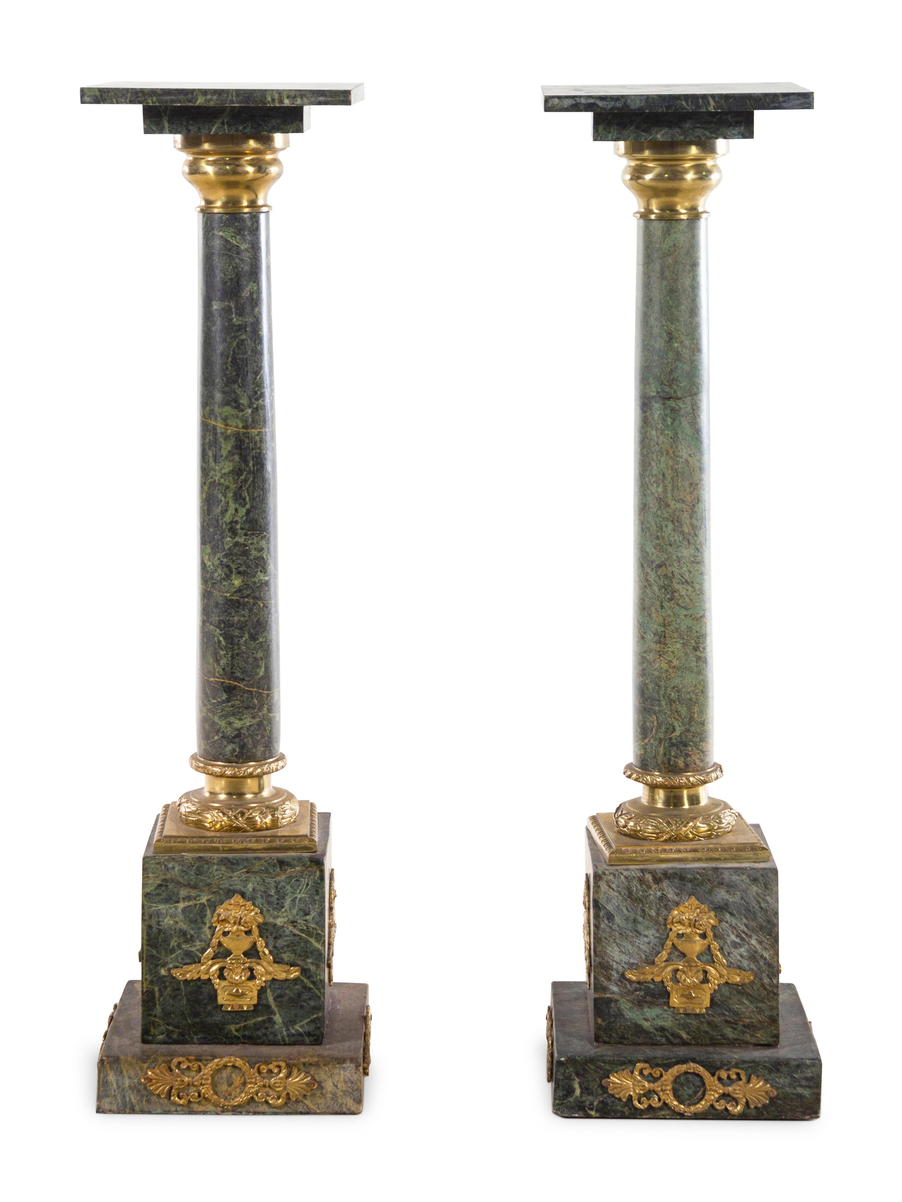 A Pair of Neoclassical Style Gilt Bronze Mounted Marble Pedestals