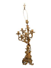 A Louis XV Style Gilt Bronze Six-Light Candelabrum Mounted as a Lamp