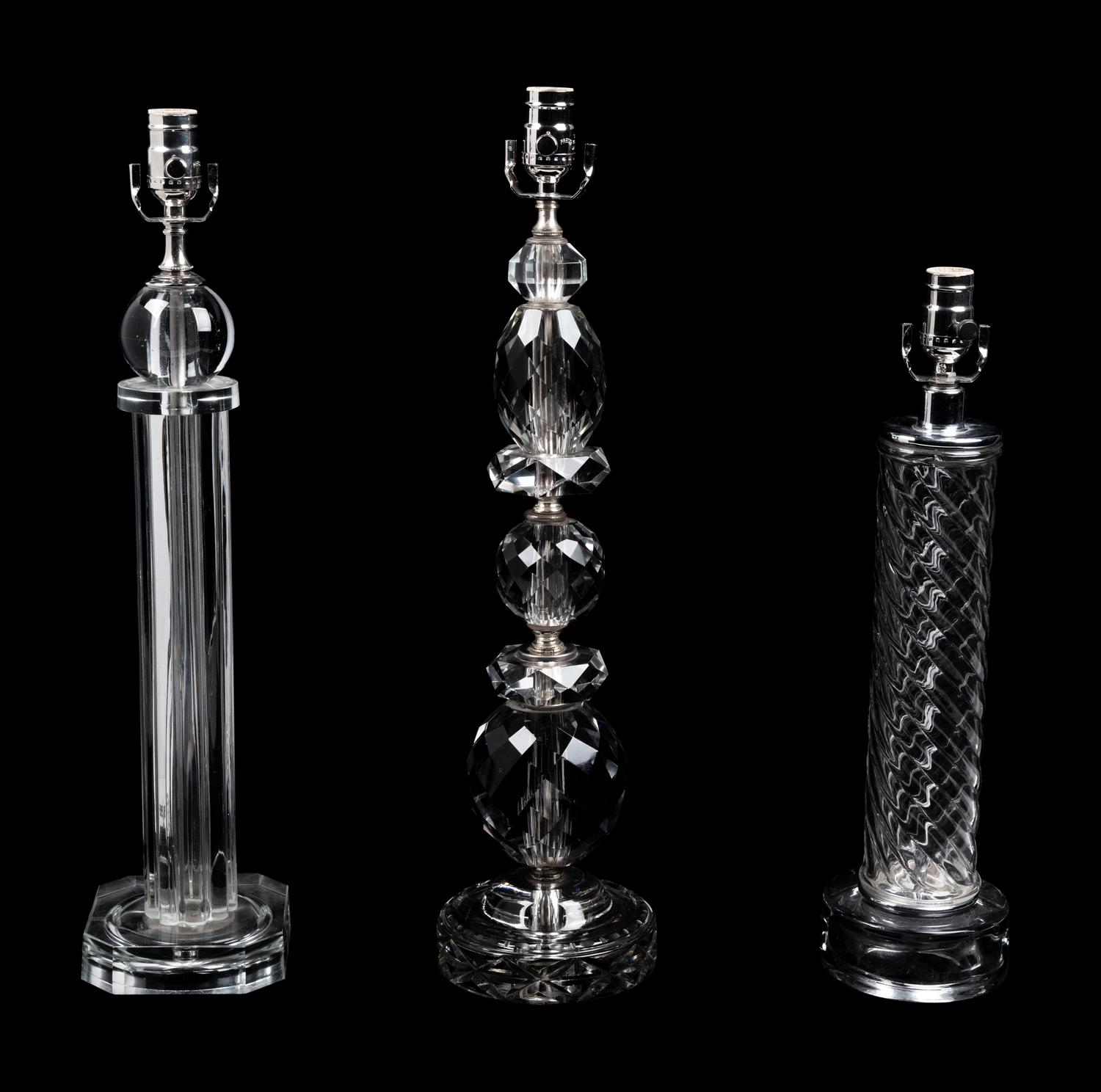Three Modernist Cut and Molded Glass Lamps