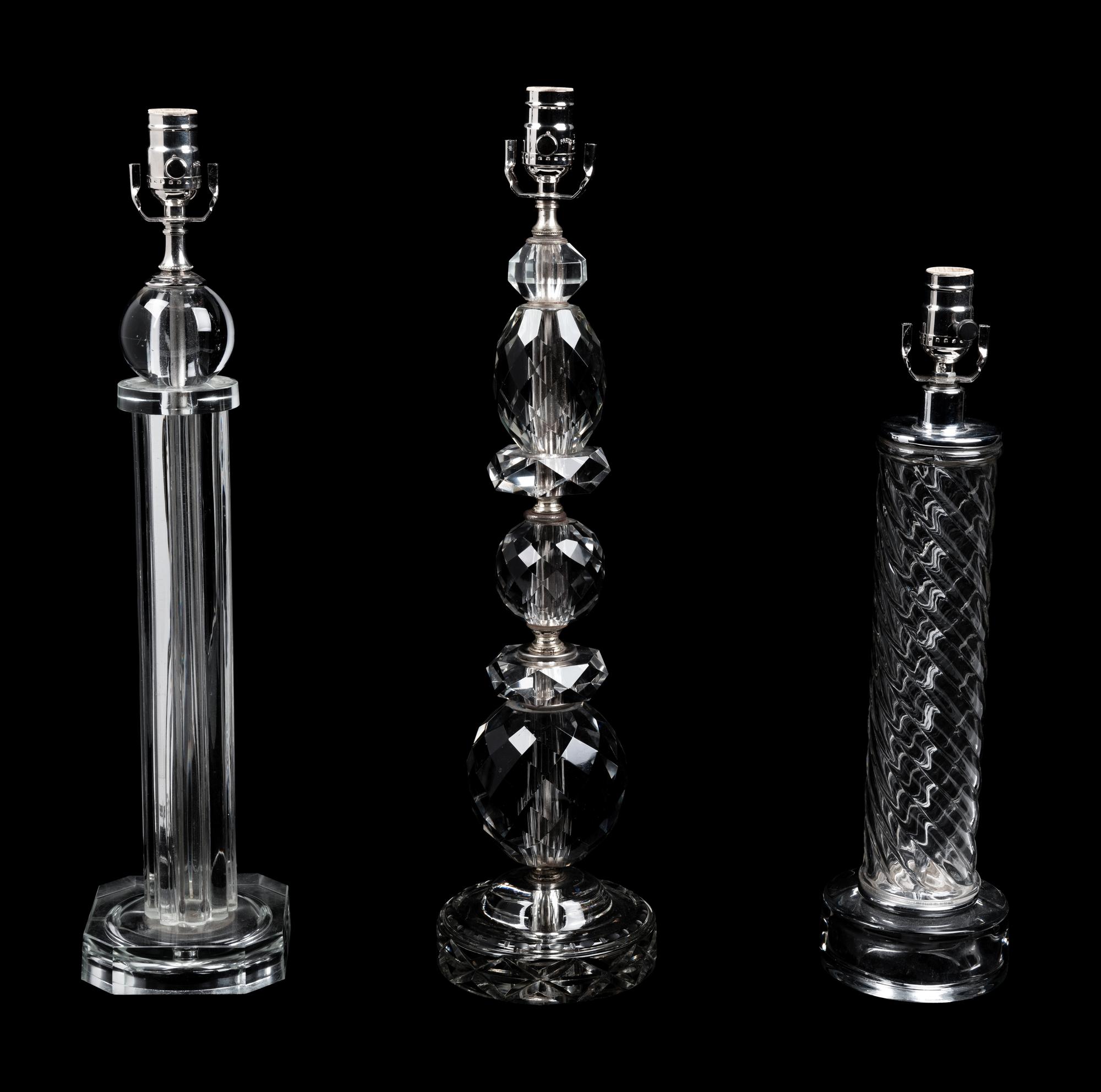 Three Modernist Cut and Molded Glass Lamps