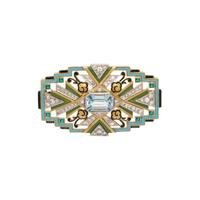 ART DECO, YELLOW GOLD, ENAMEL, AND AQUAMARINE BROOCH