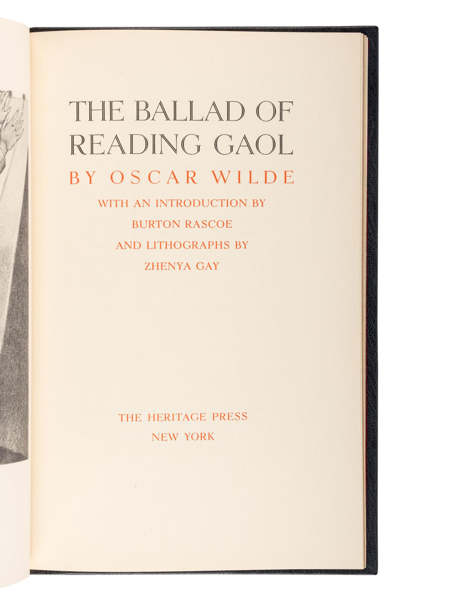 [HOOD, Derek, binder]. WILDE, Oscar (1854-1900). The Ballad of Reading Gaol . New York: The Heritage Press, 1937.