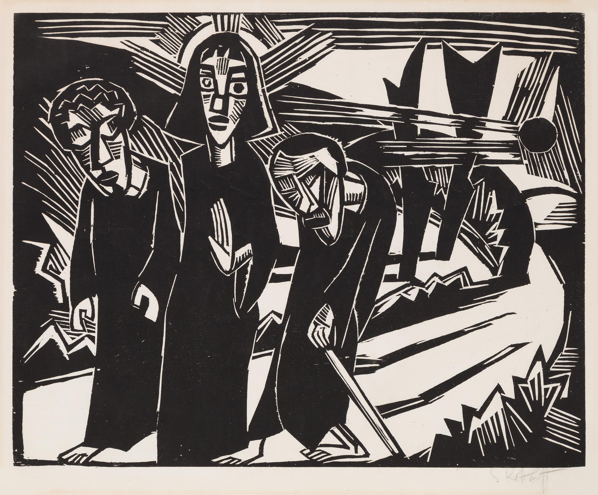 Karl Schmidt-Rottluff, (German, 1884-1976), The Road to Emmaus, (from Schmidt-Rottluff 9 Holzschnitte), 1918