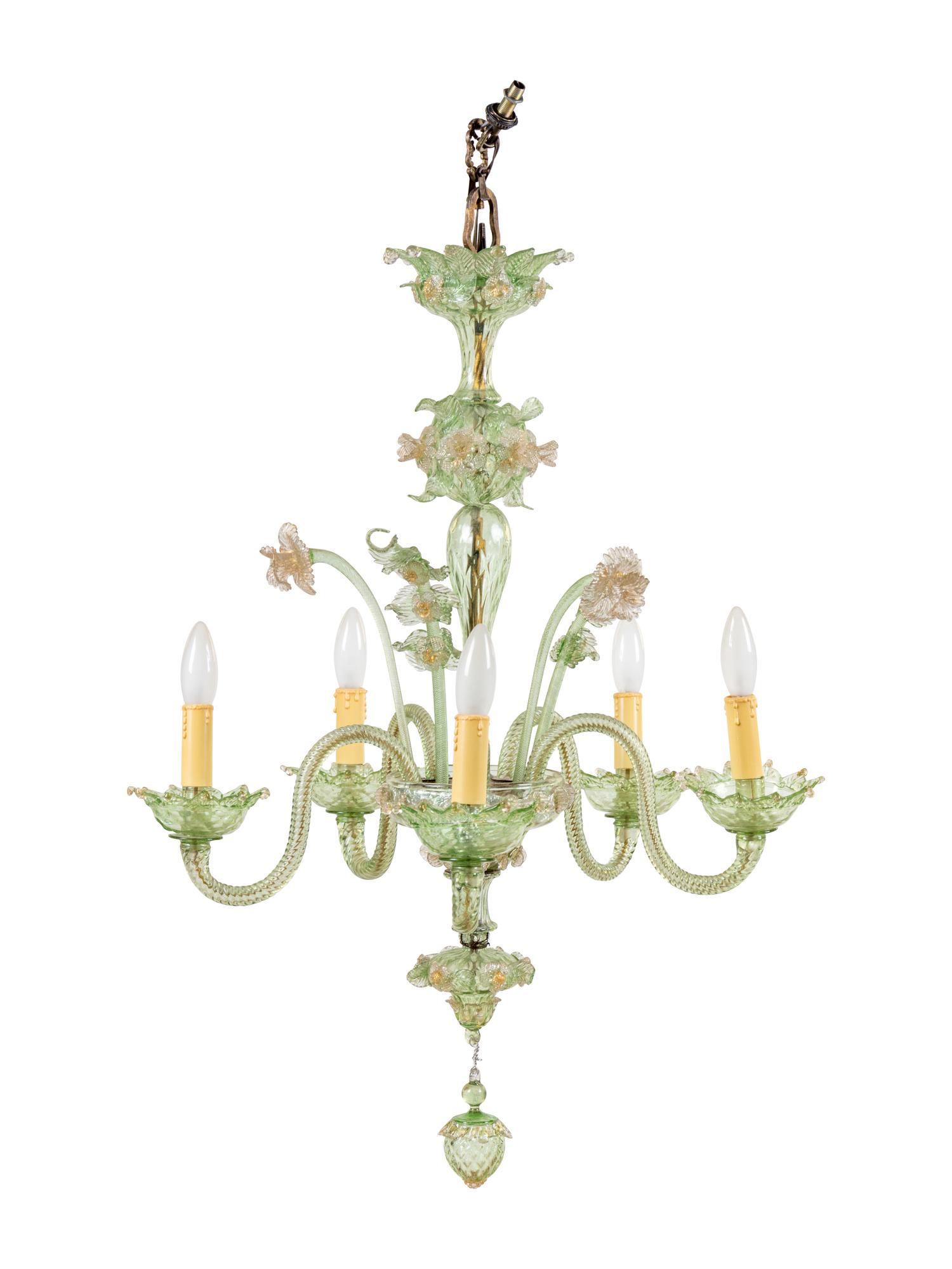 A Venetian Glass Six-Light Chandelier