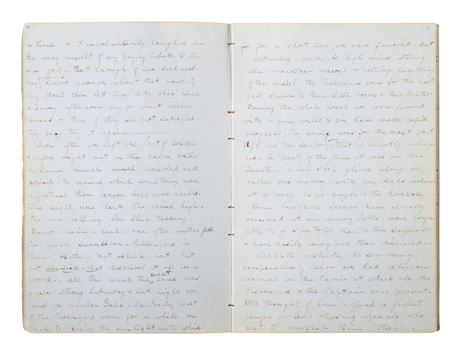 [SHIPWRECK MANUSCRIPT]. JEWETT, Fayette. "Journal of a Voyage from Boston to Smyrna in Bark Edisto Capt. Kendrick." 21 March-29 April 1853.