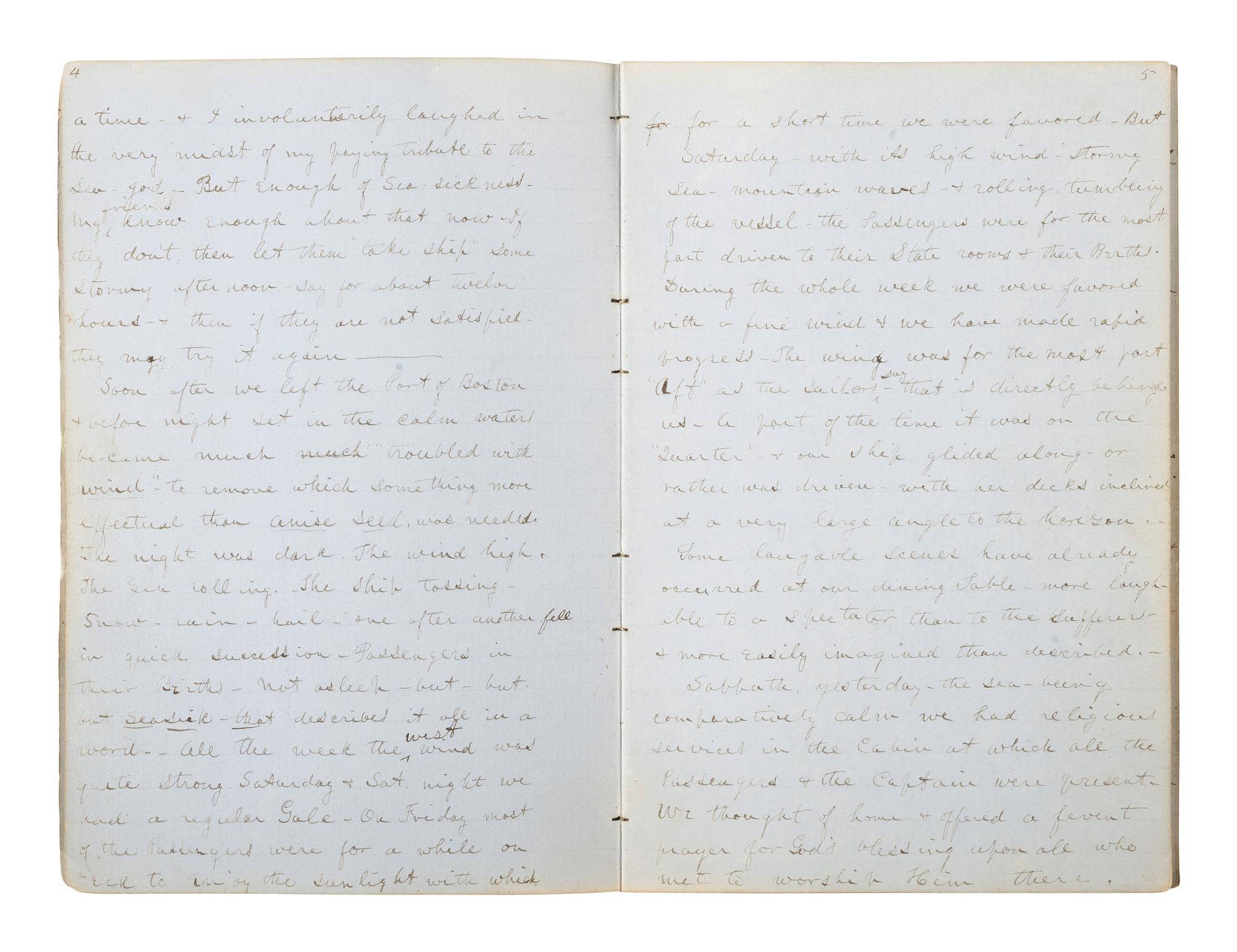 [SHIPWRECK MANUSCRIPT]. JEWETT, Fayette. "Journal of a Voyage from Boston to Smyrna in Bark Edisto Capt. Kendrick." 21 March-29 April 1853.