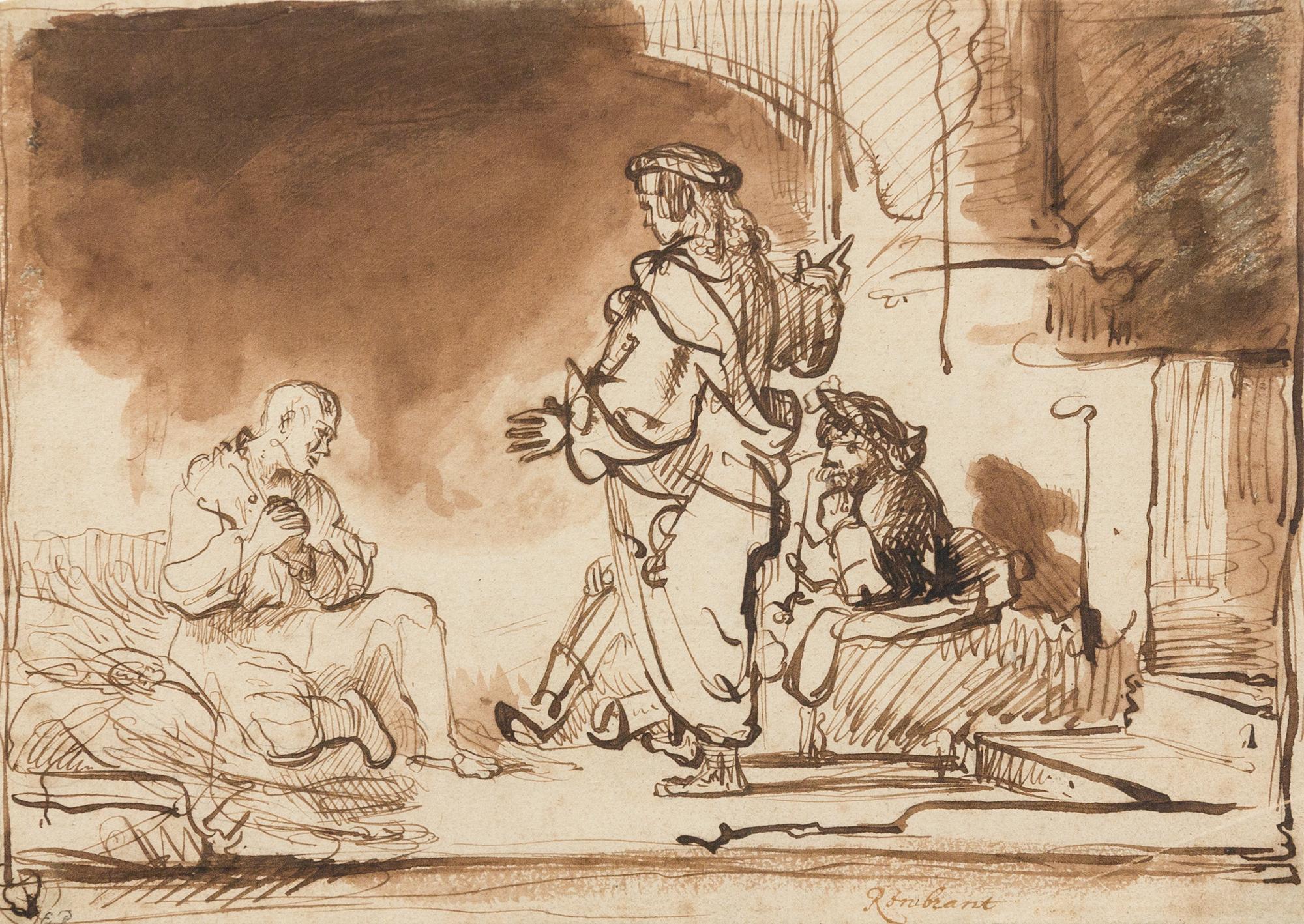 Circle of Rembrandt van Rijn, (Dutch, 1606-1669), Joseph Interpreting the Dreams of his Fellow Prisoners and Moses and the Burning Bush