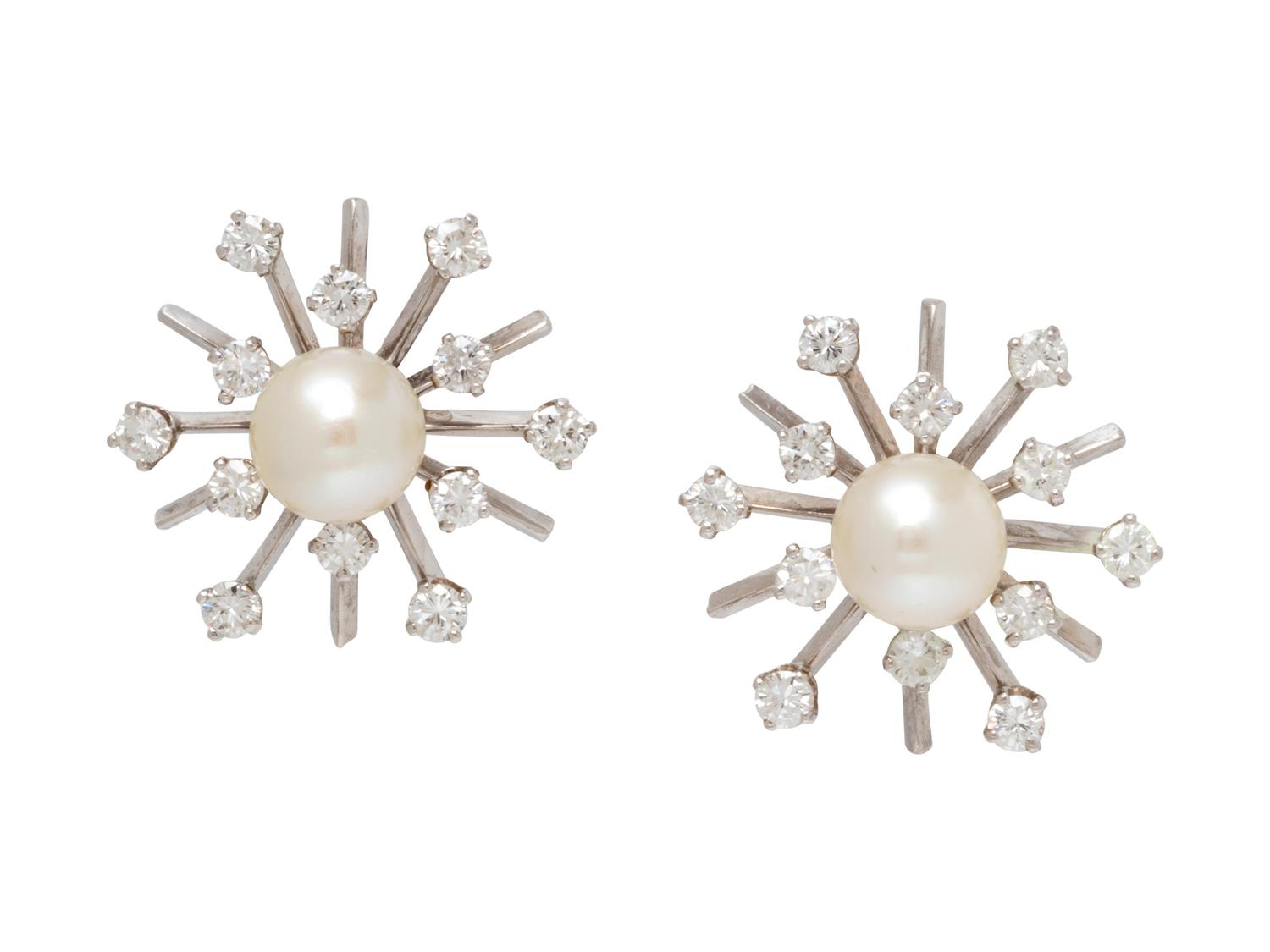 CULTURED PEARL AND DIAMOND EARRINGS