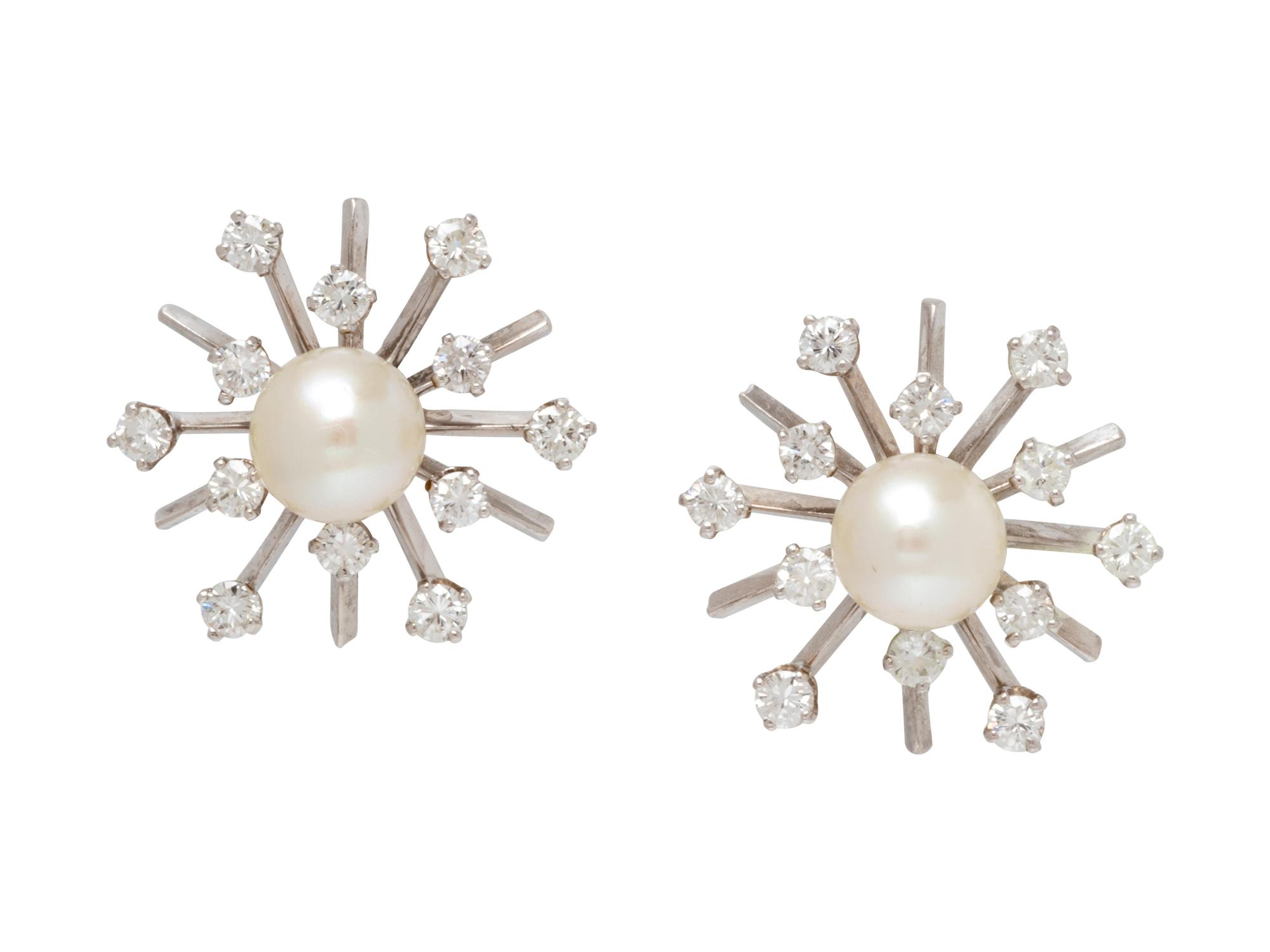 CULTURED PEARL AND DIAMOND EARRINGS