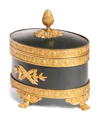 An English Silver Box, an Italian Gilt Metal Box and a Patinated Metal Table Casket
