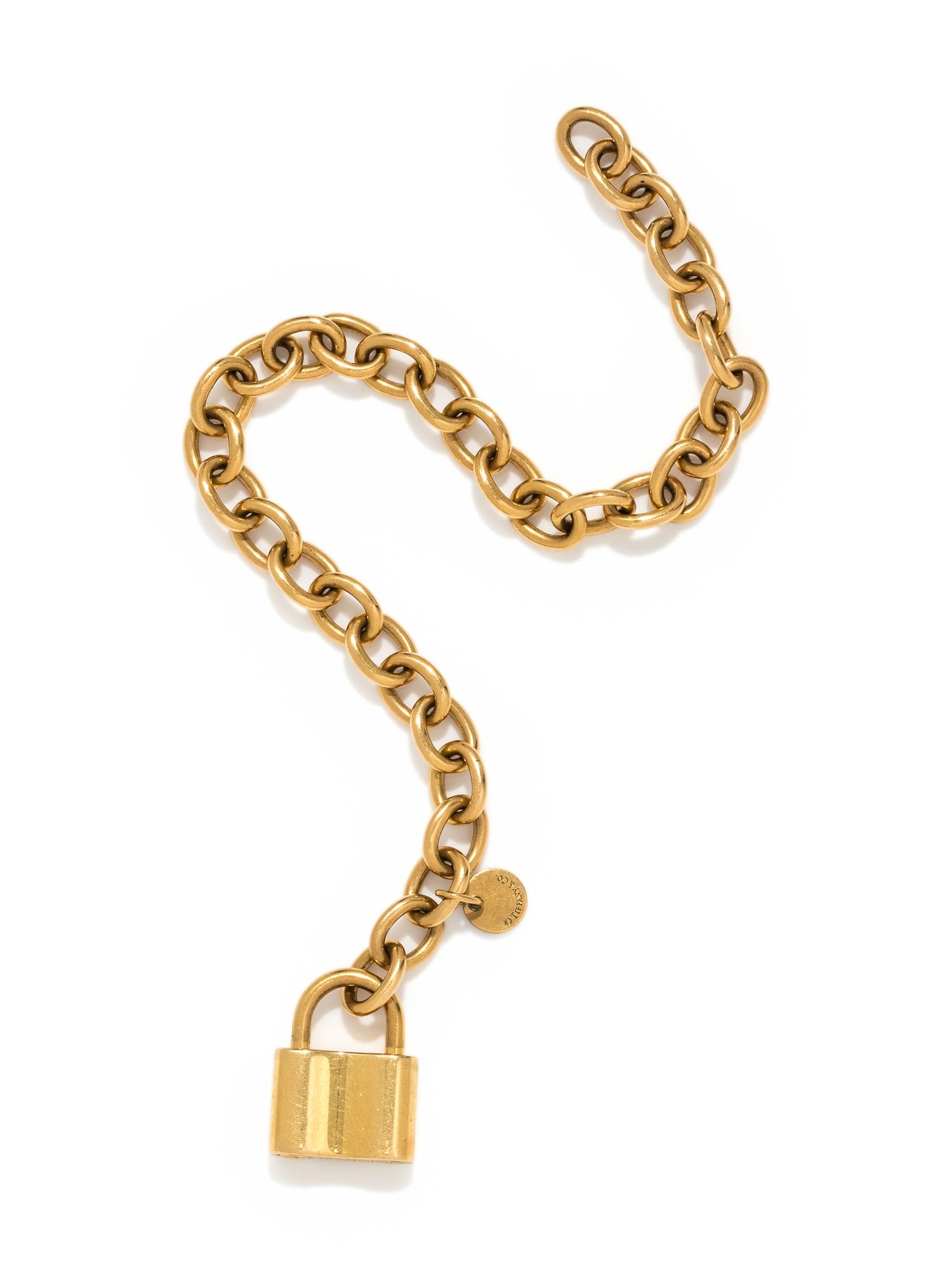 TIFFANY & CO., YELLOW GOLD '1837 PADLOCK CHARM' BRACELET