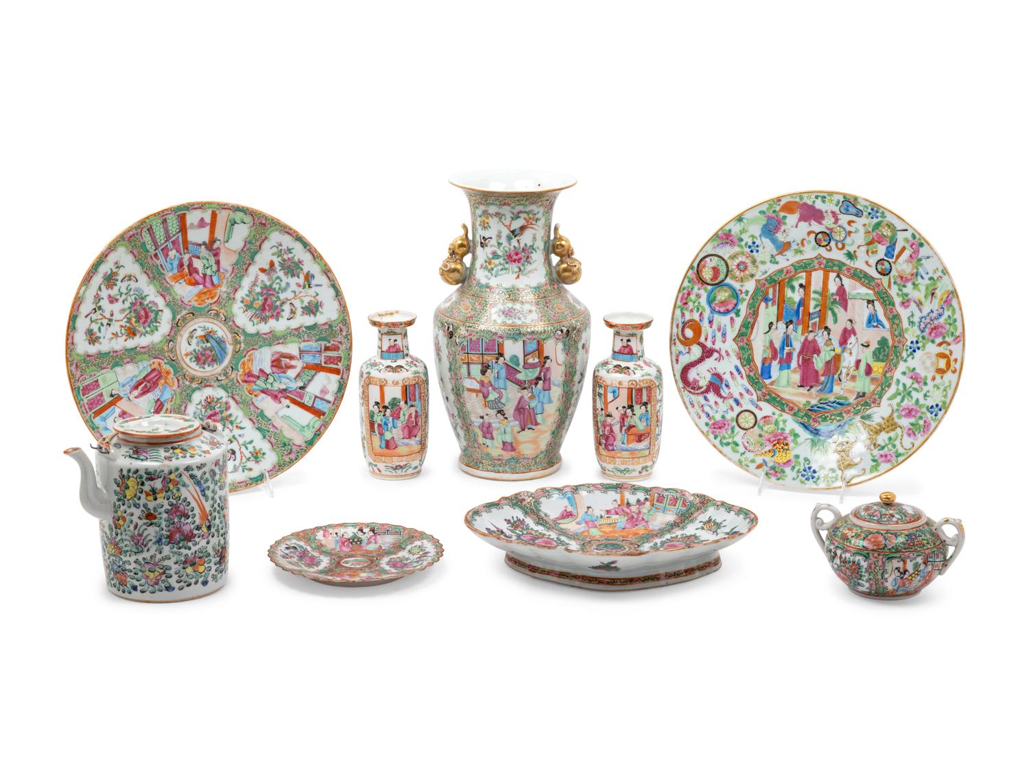 Nine Chinese Famille Rose Porcelain Articles