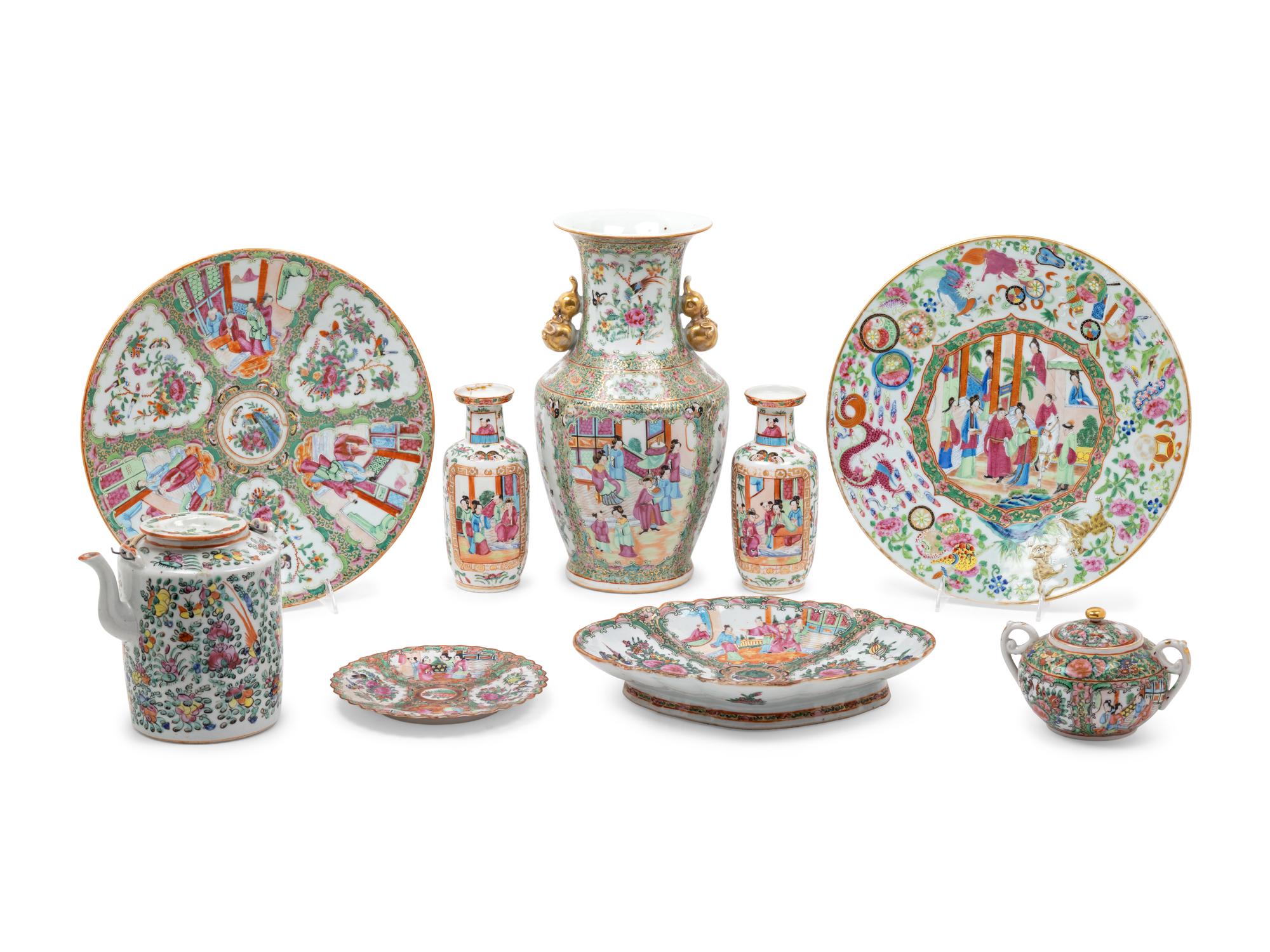 Nine Chinese Famille Rose Porcelain Articles