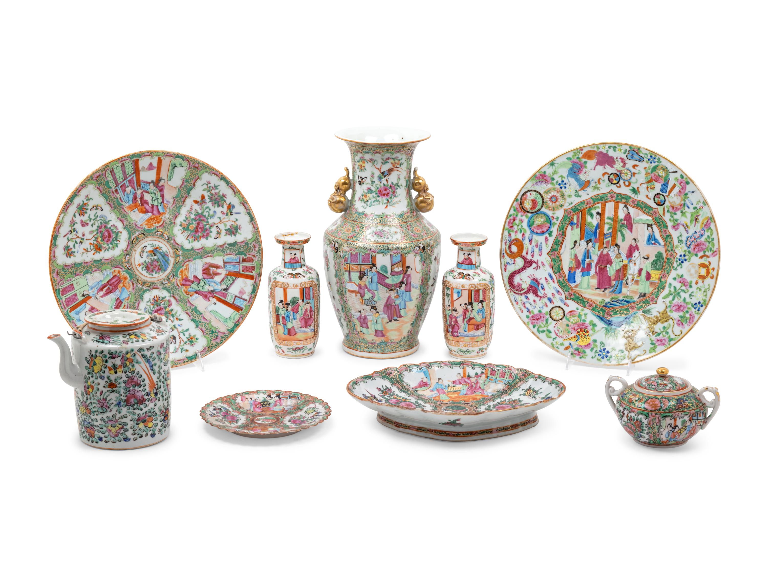 Nine Chinese Famille Rose Porcelain Articles