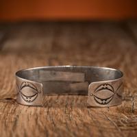 Navajo Stamped Silver and Turquoise Cuff Bracelet