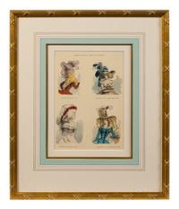 Four Framed Ladies' Costume Engravings Largest 10 1/4 x 6 3/4 inches.