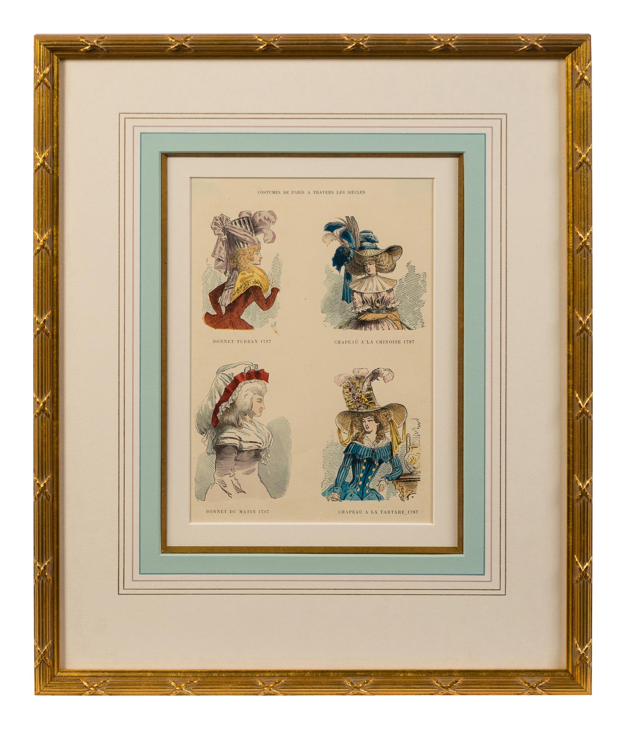 Four Framed Ladies' Costume Engravings Largest 10 1/4 x 6 3/4 inches.