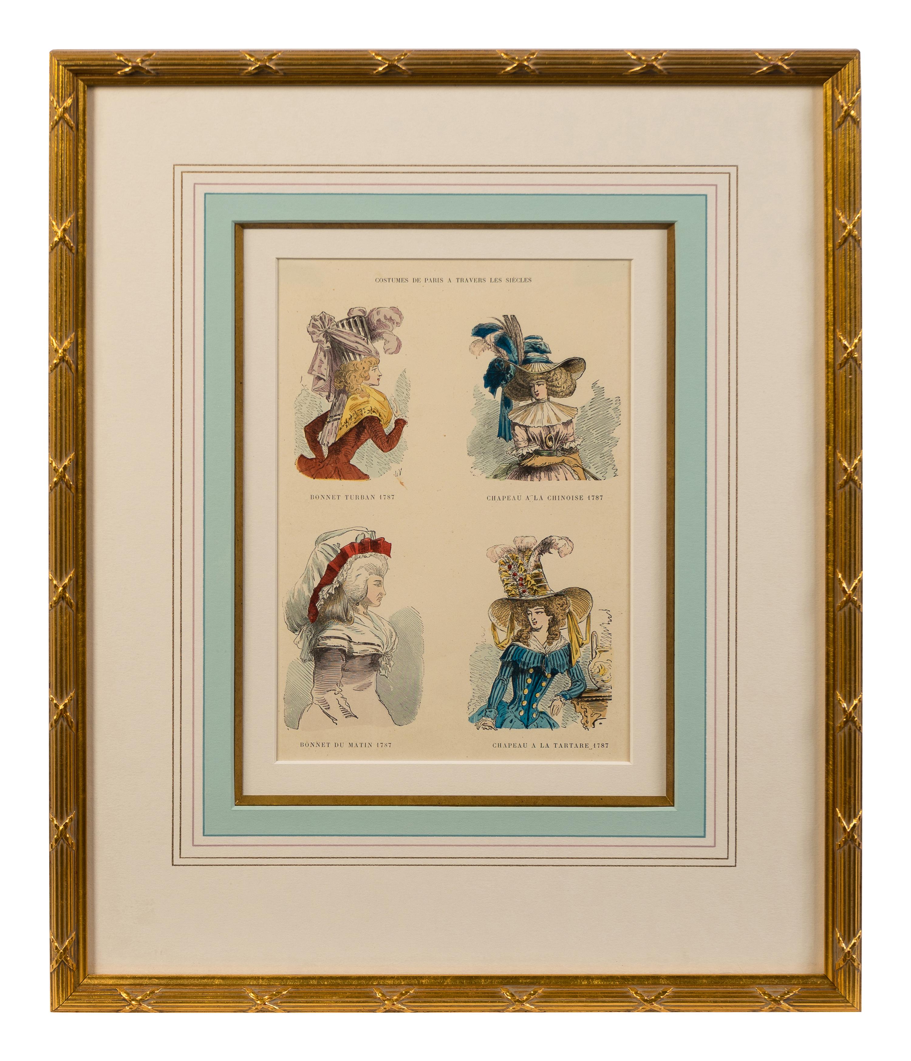 Four Framed Ladies' Costume Engravings Largest 10 1/4 x 6 3/4 inches.