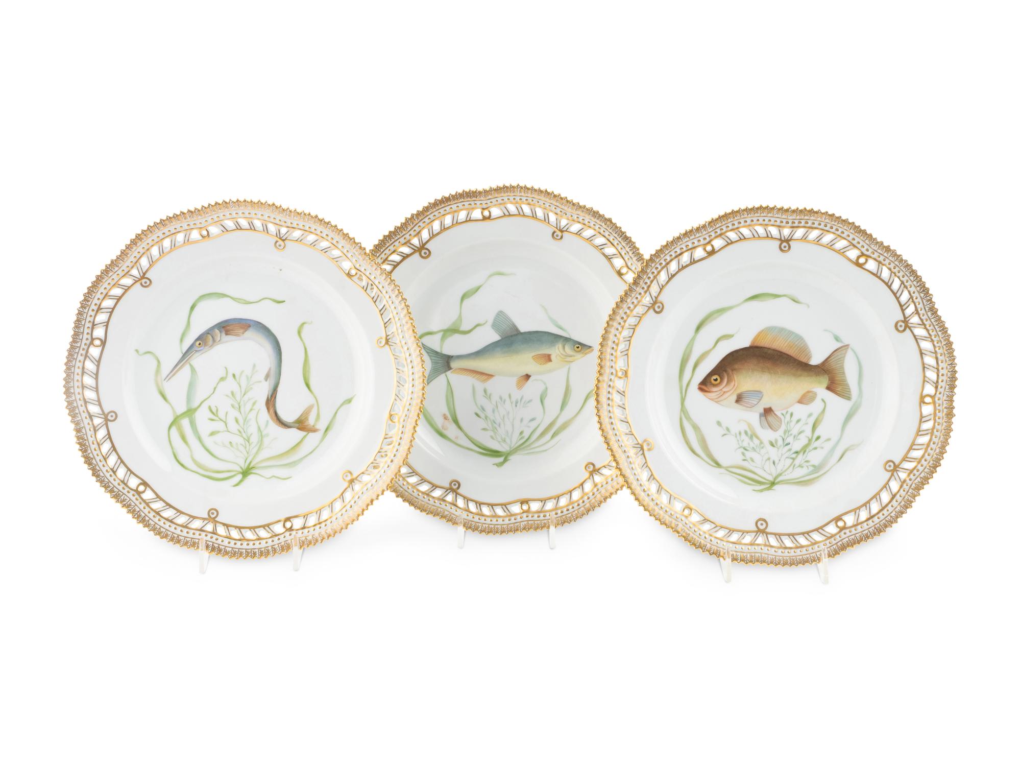 Three Royal Copenhagen Fauna Danica Reticulated Porcelain Luncheon Plates