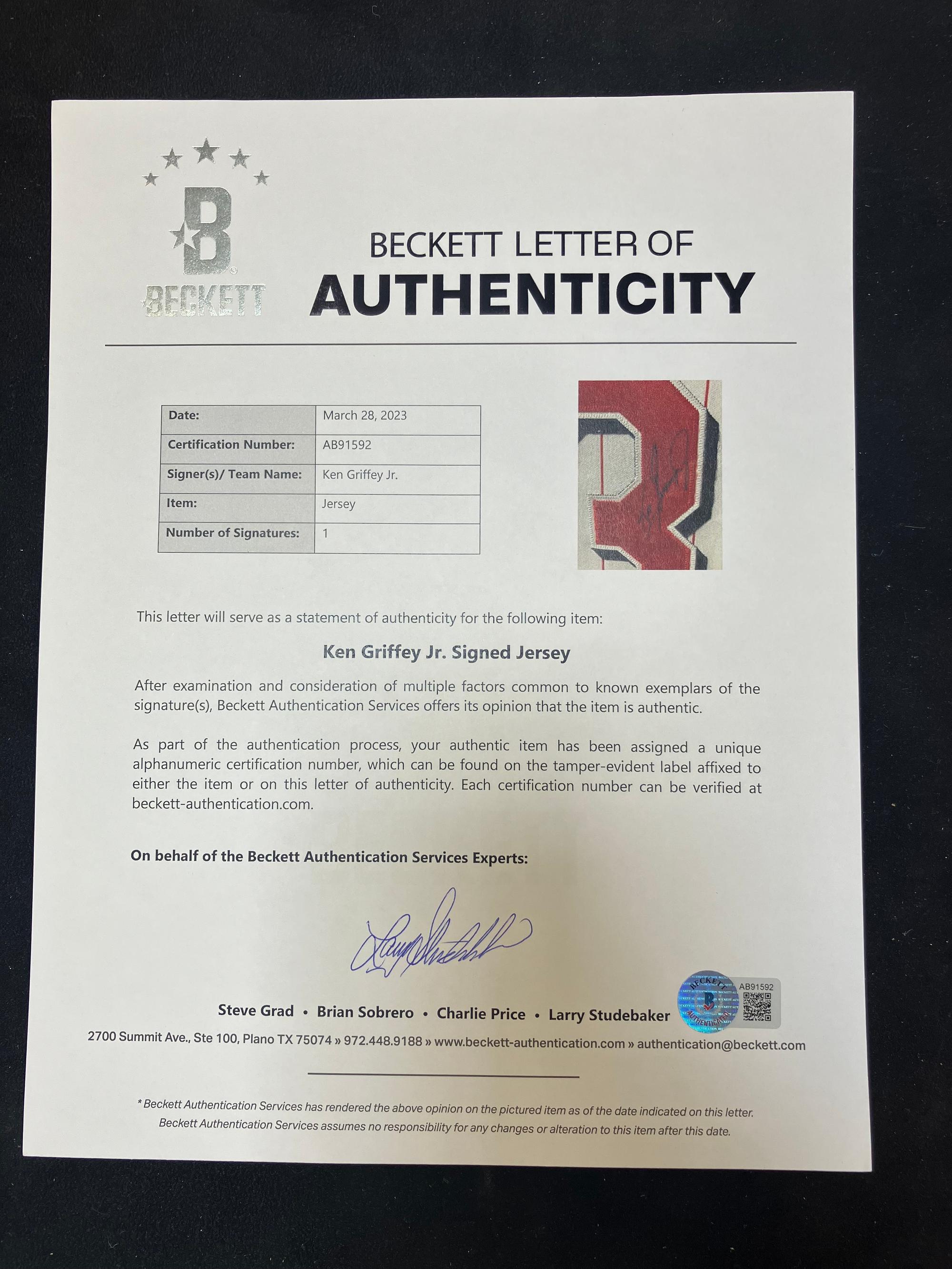 A Ken Griffey Jr. Cincinnati Reds Signed Autograph Jersey Display (Beckett Authentication Services),