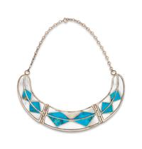 Zuni Silver Necklace and Earring Set, with Turquoise and Shell Channel Inlay