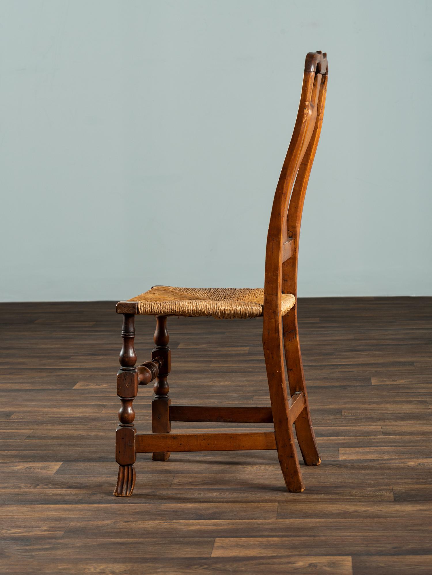 A Queen Anne Maple and Cherrywood Spanish-Foot Rush Seat Side Chair