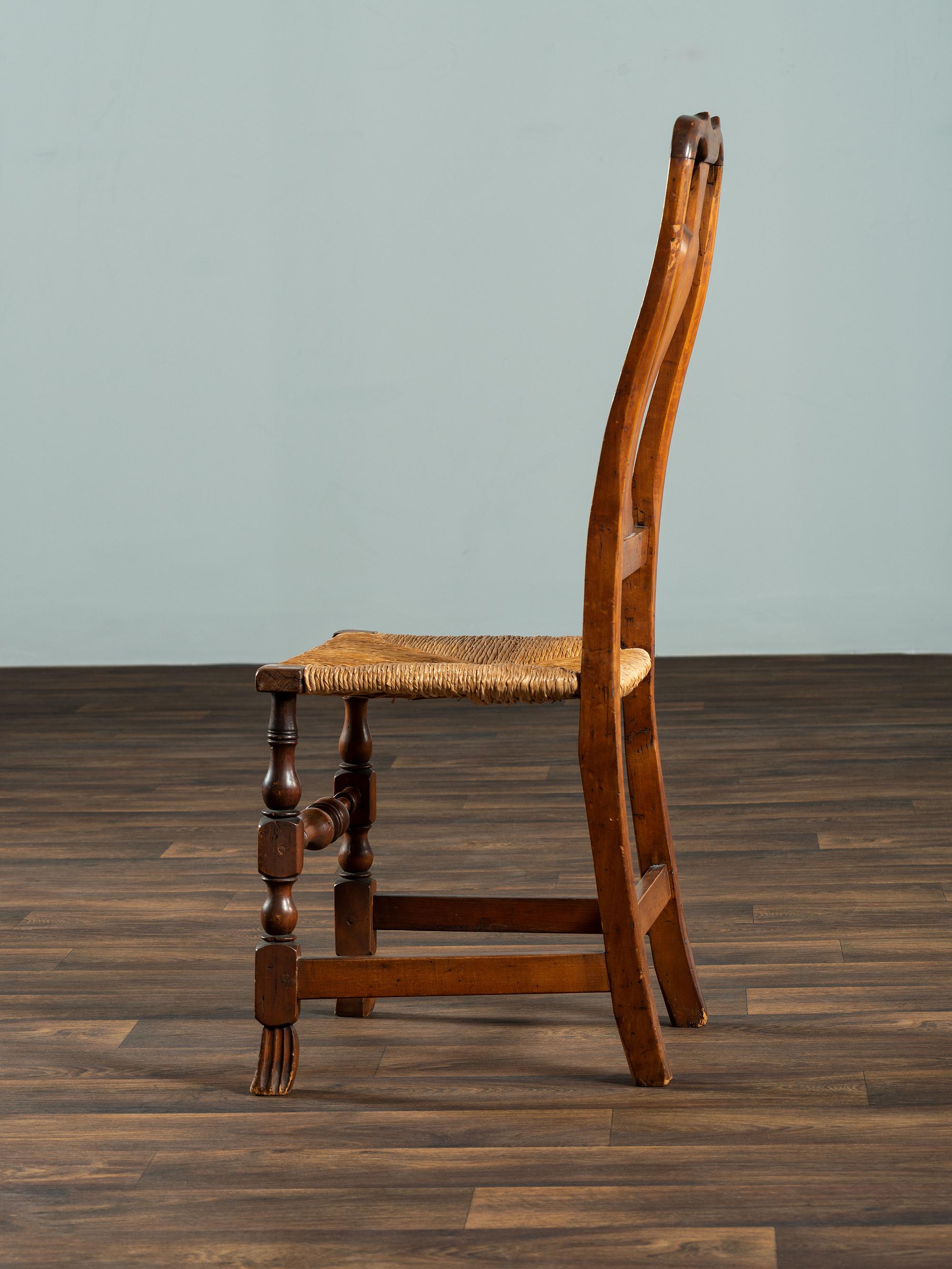 A Queen Anne Maple and Cherrywood Spanish-Foot Rush Seat Side Chair
