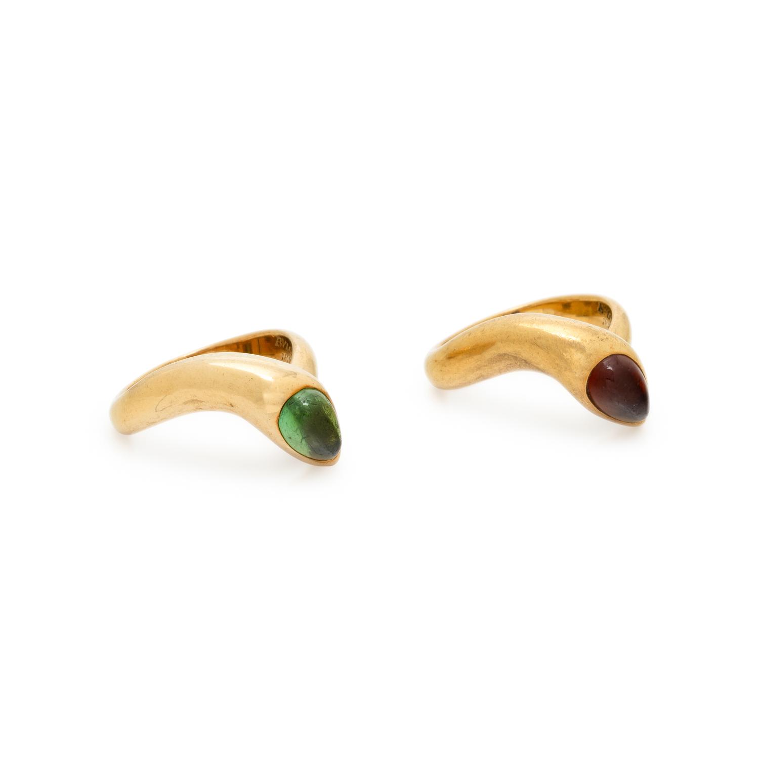 BULGARI, TWO YELLOW GOLD AND GEMSTONE 'SERPENTI' RINGS