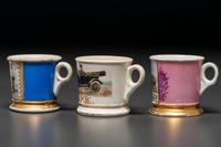 Three Automobile Related Porcelain Occupational Shaving Mugs