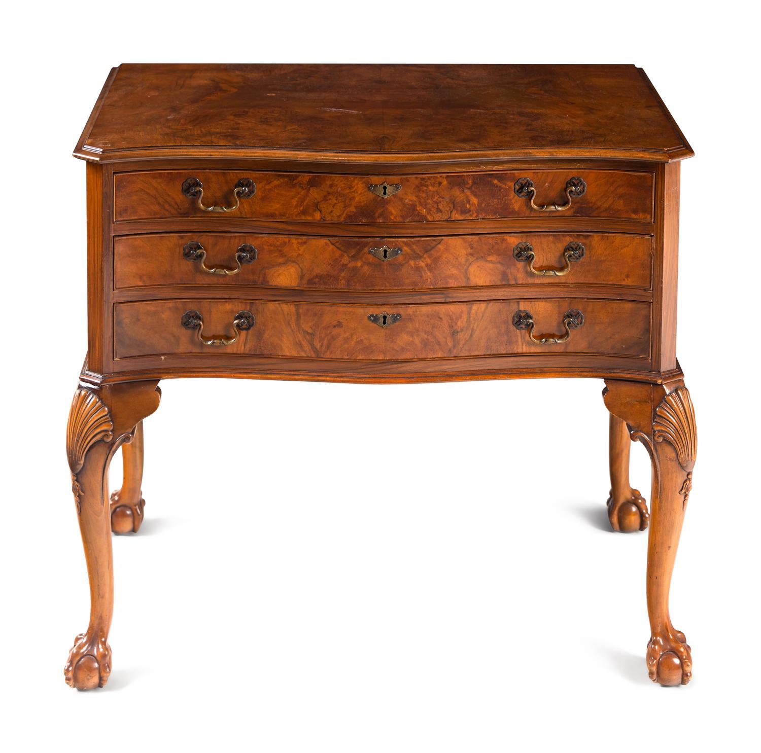 A Cooper Brothers Silver Flatware Service in a Fitted Burl Walnut Chest