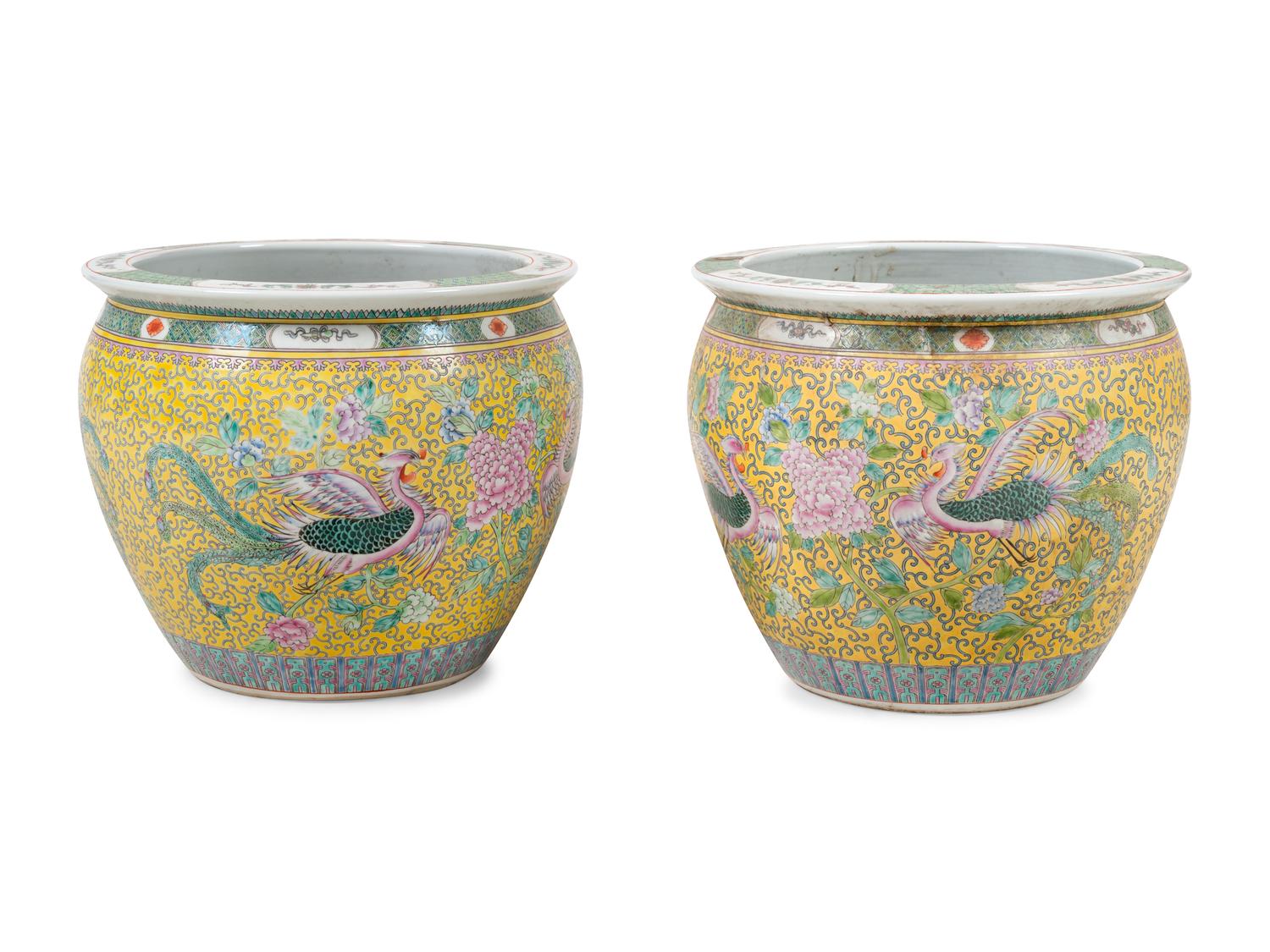 A Pair of Chinese Export Enameled Porcelain Jardinières