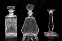Five Molded or Cut Glass Decanters Height of tallest 13 inches.