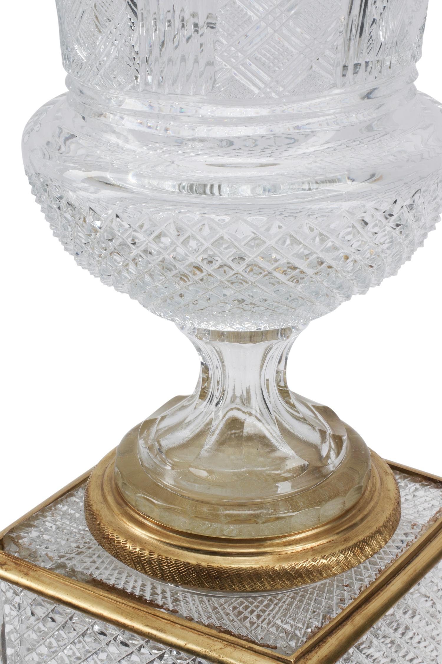 A Pair of French Gilt-Bronze Mounted Cut Glass Urns