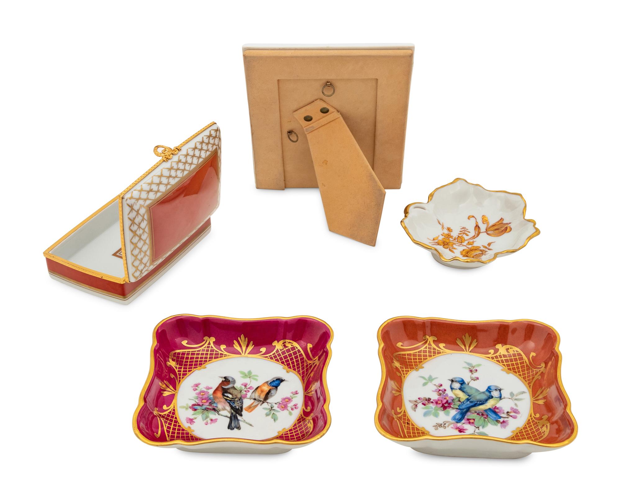 Five Limoges Painted and Parcel Gilt Porcelain Articles
