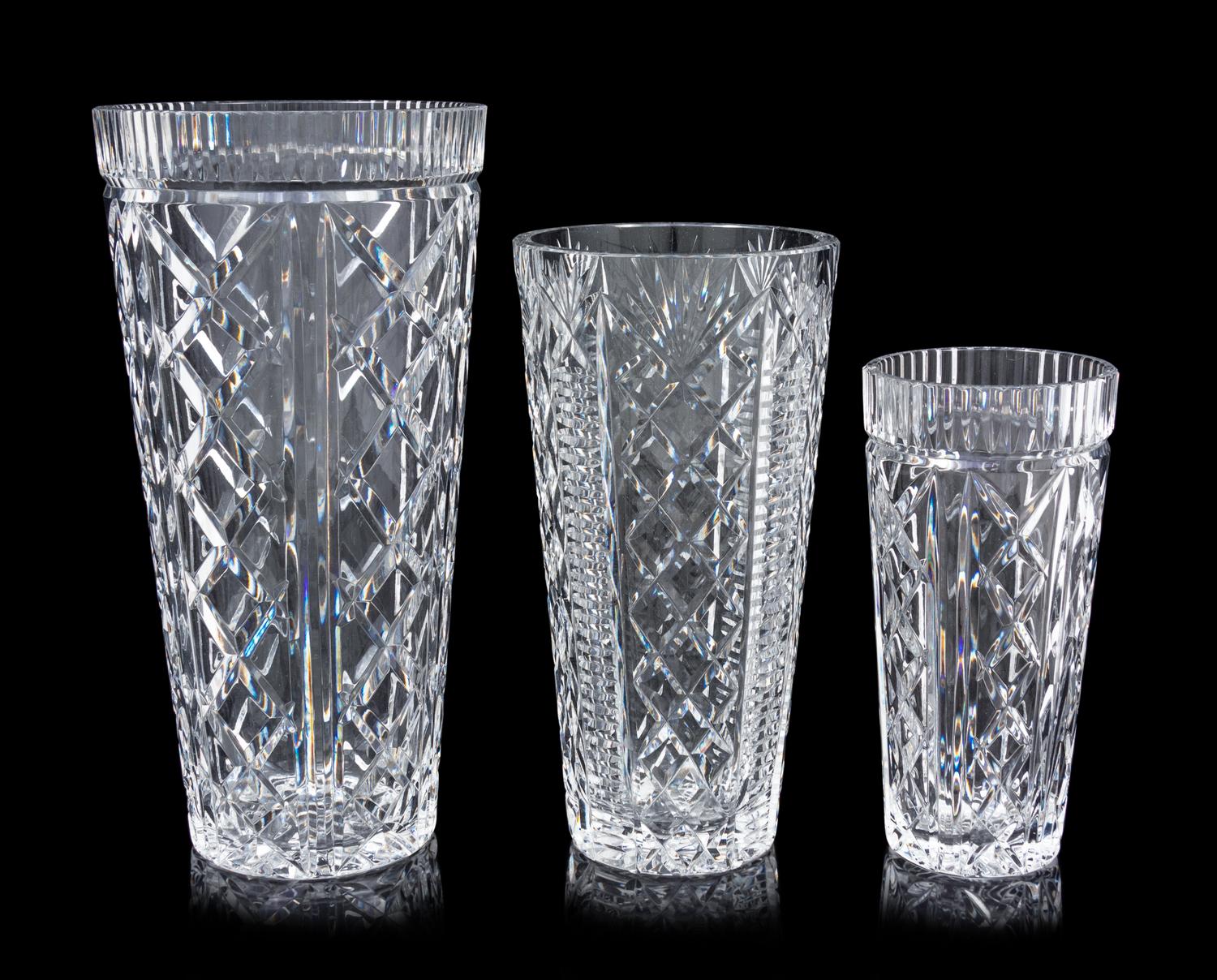Three Waterford Cut Glass Vases